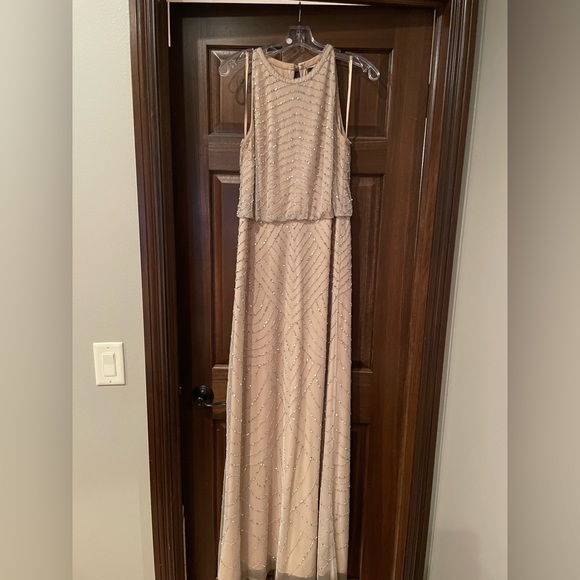 Adrianna Papell beaded halter gown. Size 10 silver/nude - Picture 1 of 7